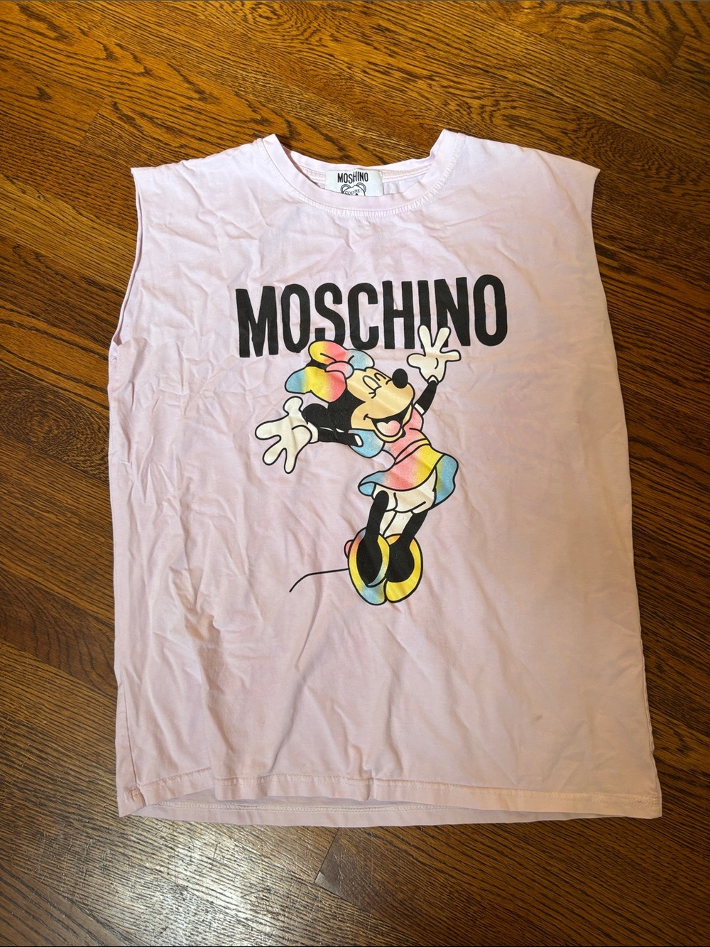Moschino Pink Tank Top with Multicolor Minnie Graphic